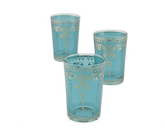 FREE SHIPPING Hand-painted Motifs Moroccan Tea Glasses, Aquamarine(Set of 6) - Vanty