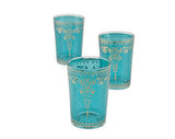 FREE SHIPPING Hand-painted Motifs Moroccan Tea Glasses, Aquamarine(Set of 6) - Vanty