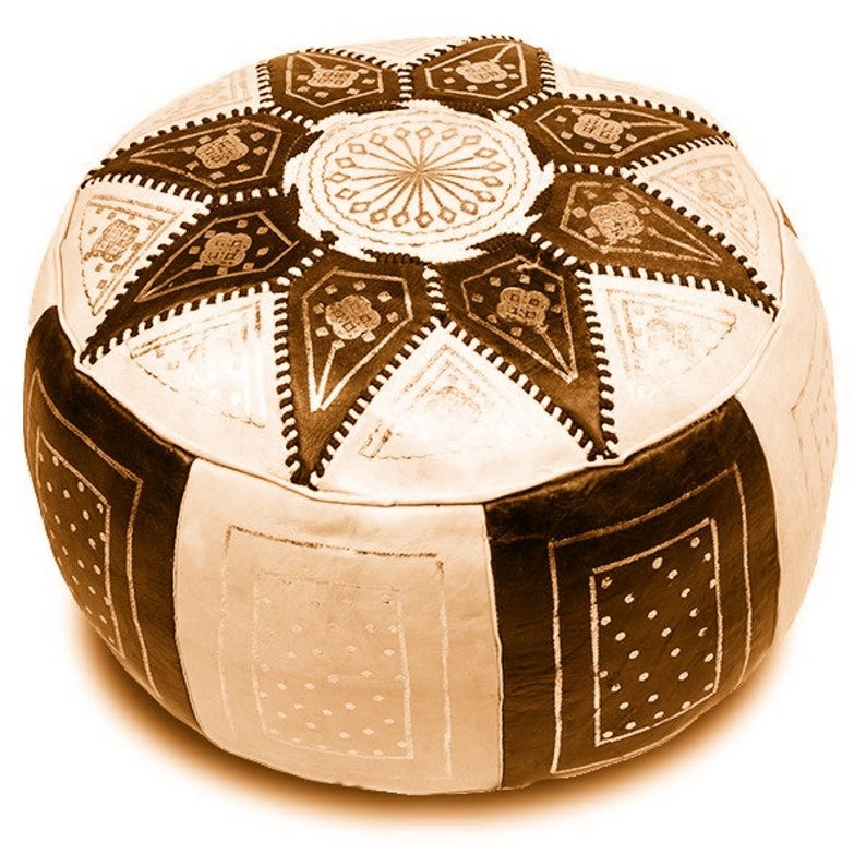Moroccan handmade ottoman pouf leather natural - Vanty