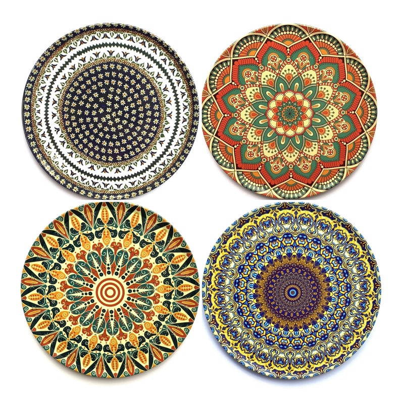 SET OF 4 Unique Ottoman Marocain Mandala Design Tin Cork Backed Coasters - Vanty