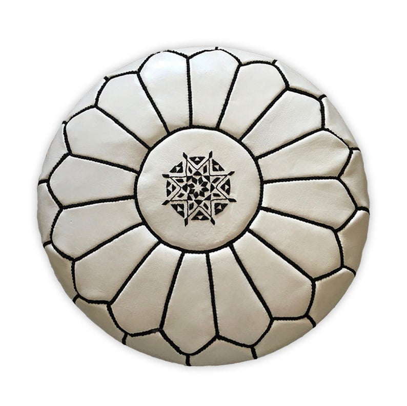 Authentic traditional Moroccan leather pouffe – White & Black. Premium Quality! - Vanty