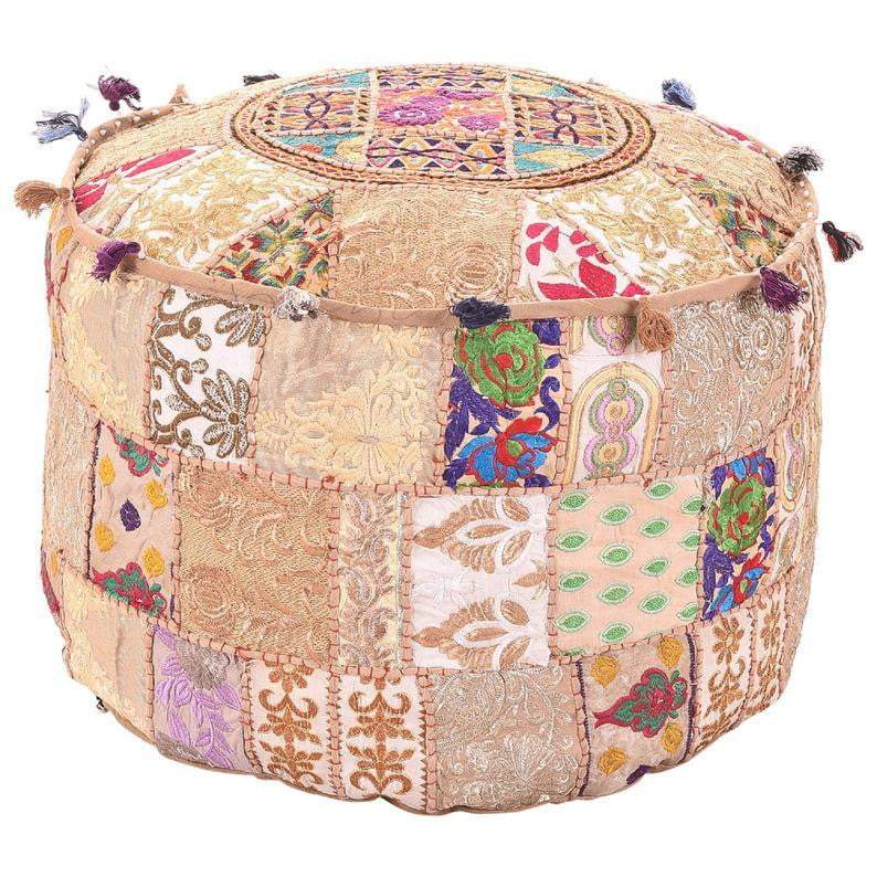 Moroccan Antique Terra Velvet Pouf - Vanty