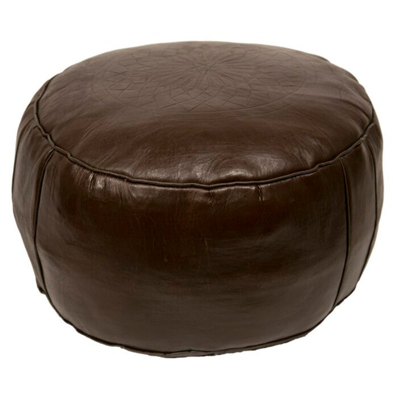 Round Pouf Leahter Ottoman Poufs Moroccan Handmade Pouffe Chocolate Brown Hamerton Leather Pouf Premium Footstool Hassock Seat Cover Leather - Vanty