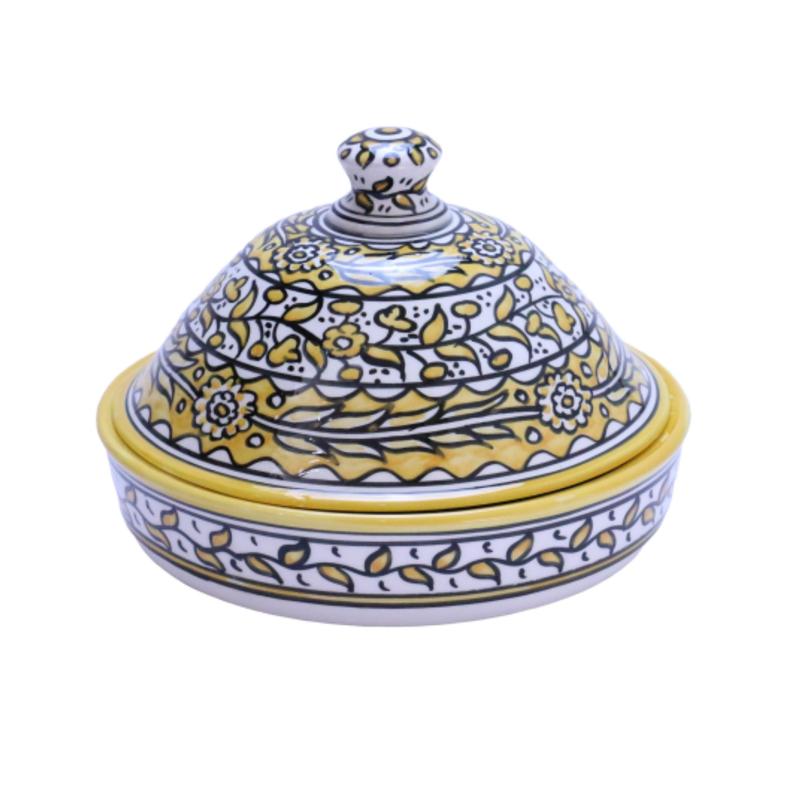 Ceramic Tagine Pot Yellow Hand Painted Tagin Food Safe Floral Ceramic Serving Tagine - Vanty
