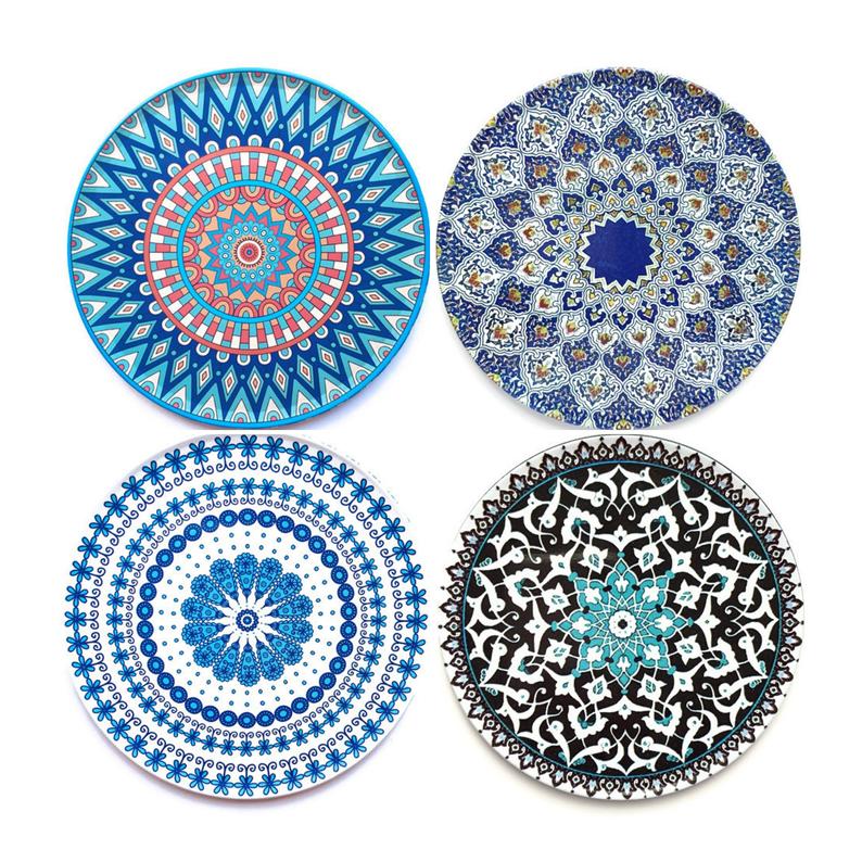 SET OF 4 Ethnic Ottoman Moroccan Mandala Boho Tin Metal Cork Backed Coasters Birthday Home Office Gift - Vanty
