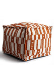 Orange White Leather Ottoman Chair Pouf Footstool Kilim Style ethnique Tissé Tufted Large Cozy Marocain Deco Square Handmade Poof Pouffe Couverture - Vanty