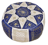 Blue - Orange - Brown Leather Pouf - Colorful poufs - Moroccan pouf, Berber pouf, Moroccan ottoman leather pouf - Real Natural Leather - Vanty